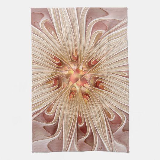 Abstracte moderne perzik pastel bloem fractal kuns theedoek (Verticaal)