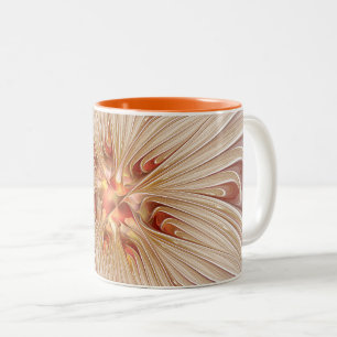 Abstracte moderne perzik pastel bloem fractal kuns tweekleurige koffiemok