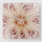 Abstracte moderne perzik pastel bloem fractal kuns vierkante klok (Voorkant)