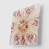 Abstracte moderne perzik pastel bloem fractal kuns vierkante klok (Hoek)