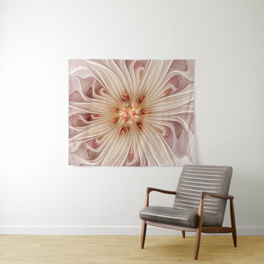 Abstracte moderne perzik pastel bloem fractal kuns wandkleed (In Situ (horizontaal))