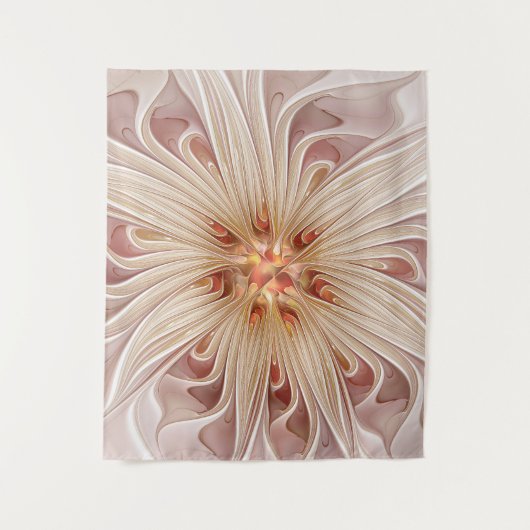 Abstracte moderne perzik pastel bloem fractal kuns wandkleed (Voorkant)