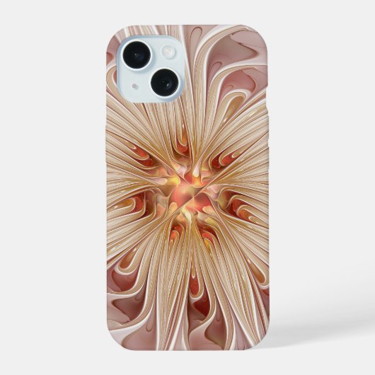 Abstracte moderne perzik pastel bloem fractale kun iPhone 15 case (Achterkant)