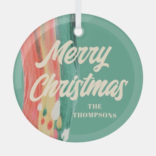 Abstracte moderne prettige kerstnaam glas ornament (Voorkant)