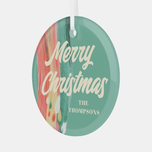 Abstracte moderne prettige kerstnaam glas ornament (Voorkant links)