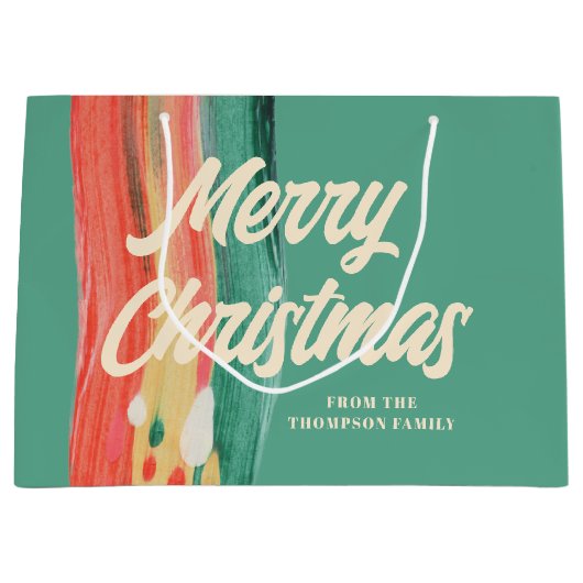 Abstracte moderne prettige kerstnaam groot cadeauzakje (Voorkant)