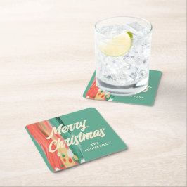 Abstracte moderne prettige kerstnaam kartonnen onderzetters