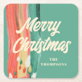 Abstracte moderne prettige kerstnaam kartonnen onderzetters (Voorkant)