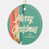 Abstracte moderne prettige kerstnaam keramisch ornament (Links)