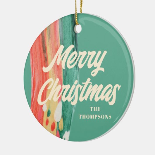 Abstracte moderne prettige kerstnaam keramisch ornament (Links)