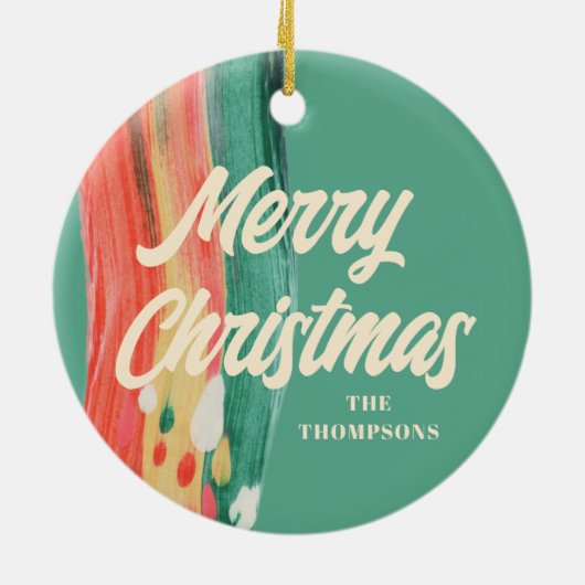 Abstracte moderne prettige kerstnaam keramisch ornament (Achterkant)