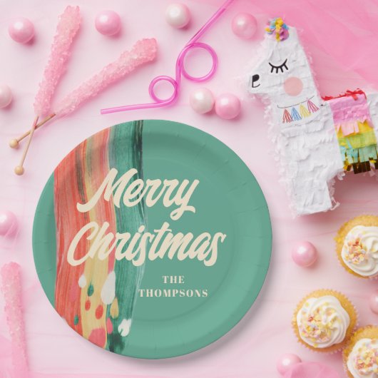 Abstracte moderne prettige kerstnaam papieren bordje (Feest)