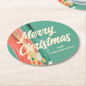 Abstracte moderne prettige kerstnaam ronde kartonnen onderzetter (Gebogen)