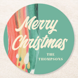 Abstracte moderne prettige kerstnaam ronde kartonnen onderzetter