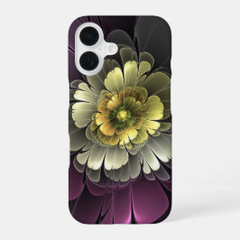 Abstracte moderne purper khaki grijs fractal bloem iPhone 16 hoesje