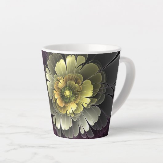 Abstracte Moderne Purper Khaki Grijs Fractale Bloe Latte Mok (Rechterhoek)