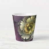 Abstracte Moderne Purper Khaki Grijs Fractale Bloe Latte Mok (Voorkant)