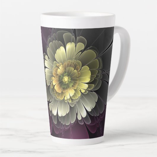 Abstracte Moderne Purper Khaki Grijs Fractale Bloe Latte Mok (Rechterhoek)