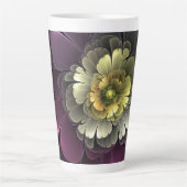 Abstracte Moderne Purper Khaki Grijs Fractale Bloe Latte Mok (Voorkant)
