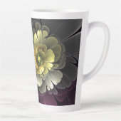 Abstracte Moderne Purper Khaki Grijs Fractale Bloe Latte Mok (Rechts)
