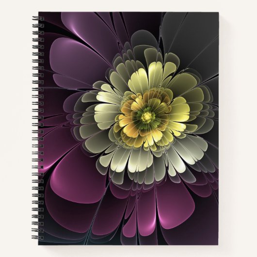 Abstracte moderne purper khaki grijs fractale bloe notitieboek (Voorkant)