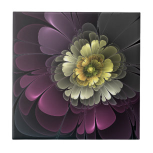 Abstracte Moderne Purper Khaki Grijs Fractale Bloe Tegeltje