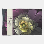 Abstracte moderne purper khaki grijze bloemnaam theedoek (Horizontaal)