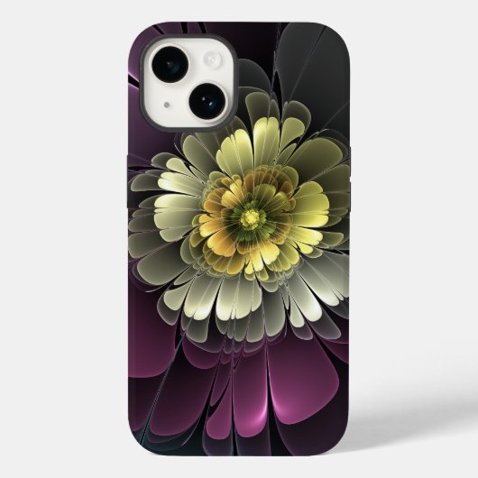 Abstracte moderne purper khaki grijze fractal bloe Case-Mate iPhone case (Achterkant)