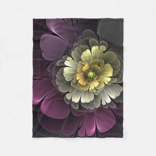 Abstracte moderne purper khaki grijze fractal bloe fleece deken (Voorkant)