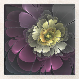 Abstracte moderne purper khaki grijze fractal bloe glazen onderzetter