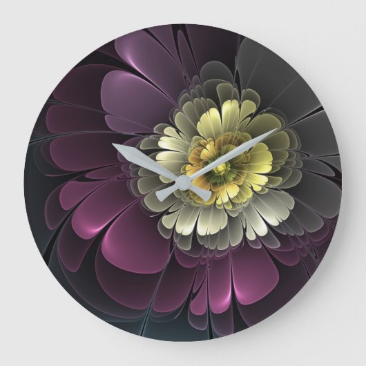 Abstracte moderne purper khaki grijze fractal bloe grote klok (Voorkant)