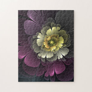 Abstracte moderne purper khaki grijze fractal bloe legpuzzel