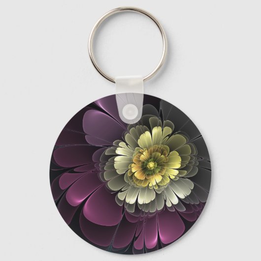 Abstracte moderne purper khaki grijze fractal bloe sleutelhanger (Voorkant)