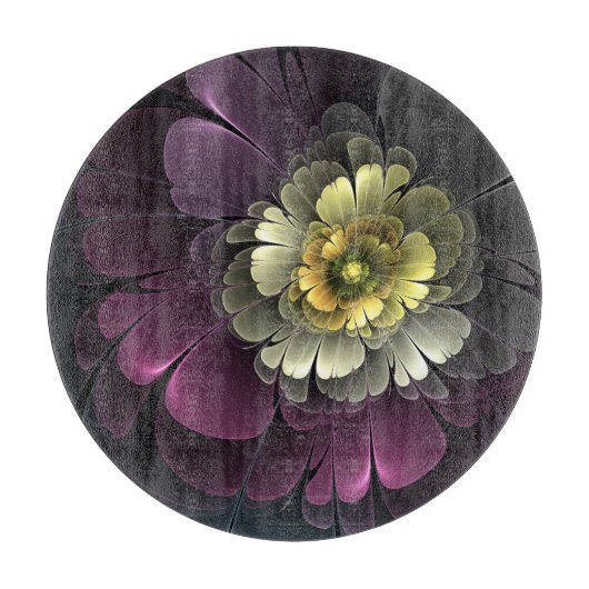 Abstracte moderne purper khaki grijze fractal bloe snijplank (Voorkant)