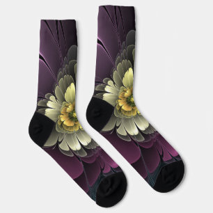 Abstracte moderne purper khaki grijze fractal bloe sokken