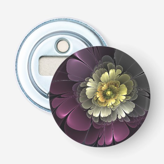 Abstracte moderne purper khaki grijze fractale blo button flesopener (Voorkant)