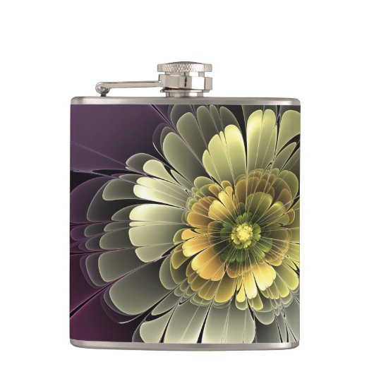 Abstracte moderne purper khaki grijze fractale blo heupfles (Voorkant)