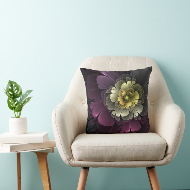 Abstracte Moderne Purper Khaki Grijze Fractale Blo Kussen (Stoel)