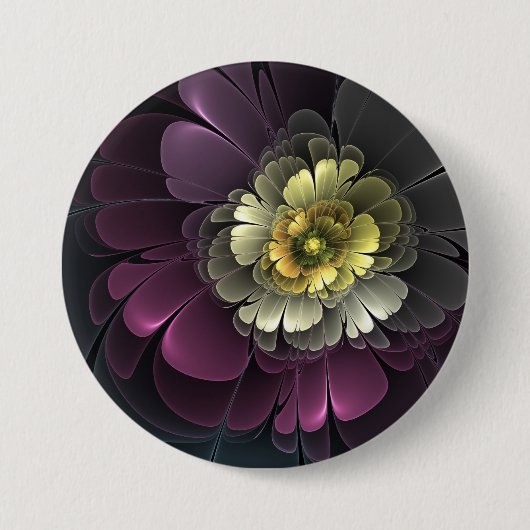 Abstracte moderne purper khaki grijze fractale blo ronde button 7,6 cm (Voorkant)