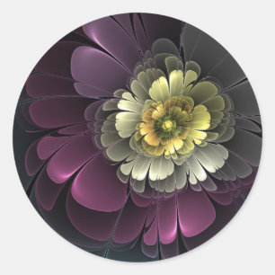 Abstracte moderne purper khaki grijze fractale blo ronde sticker