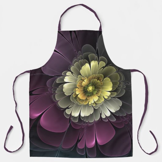 Abstracte moderne purper khaki grijze fractale blo schort (Voorkant)
