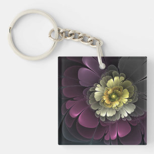 Abstracte moderne purper khaki grijze fractale blo sleutelhanger