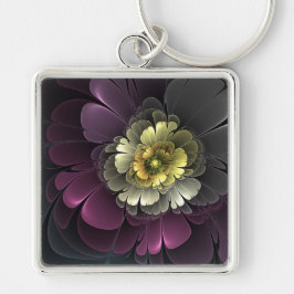Abstracte moderne purper khaki grijze fractale blo sleutelhanger