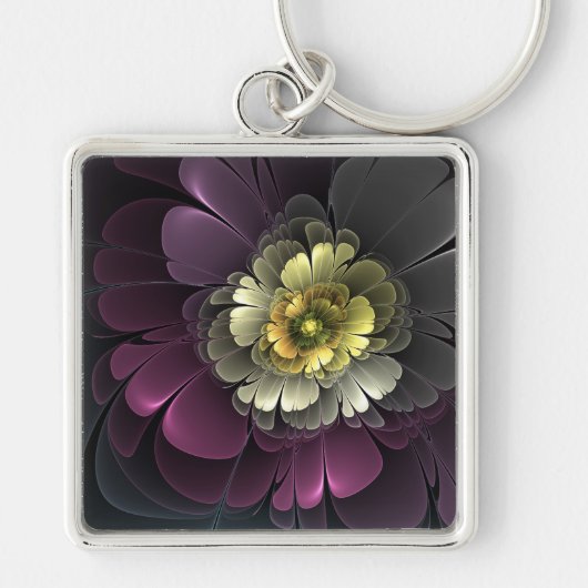 Abstracte moderne purper khaki grijze fractale blo sleutelhanger (Voorkant)