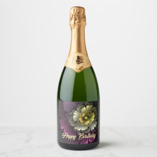 Abstracte moderne purper khaki grijze fractale blo sparkling wijnetiket