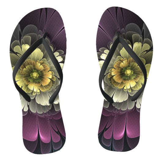 Abstracte moderne purper khaki grijze fractale blo teenslippers (Voetbed)