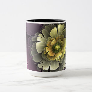 Abstracte moderne purper khaki grijze fractale blo tweekleurige koffiemok