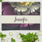 Abstracte Moderne Purpur Khaki Grijze Bloemnaam Theedoek (Gevouwen)