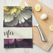 Abstracte Moderne Purpur Khaki Grijze Bloemnaam Theedoek (Quarter Fold)