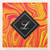 Abstracte moderne rode gele vloeibare marmer glazen onderzetter (Voorkant)